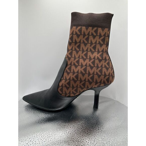 Michael Kors Shiloh Logo Stretch Knit and Leather Sock Boot SIZE 9.5 - Picture 2 of 7